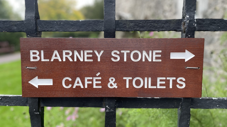 Blarney Stone and toilets sign in Ireland