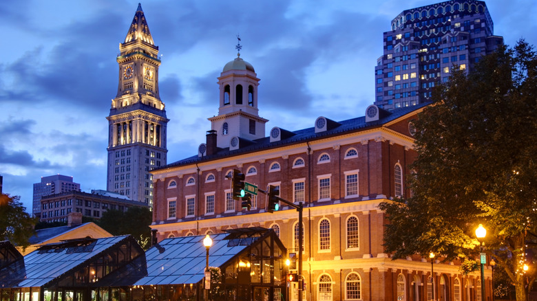 Boston's Faneuil Hall at night