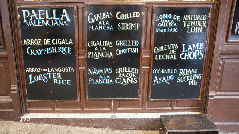 English language signs outside restaurant in Spain