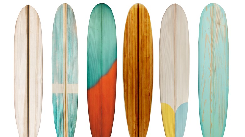 Collection of longboard surfboards