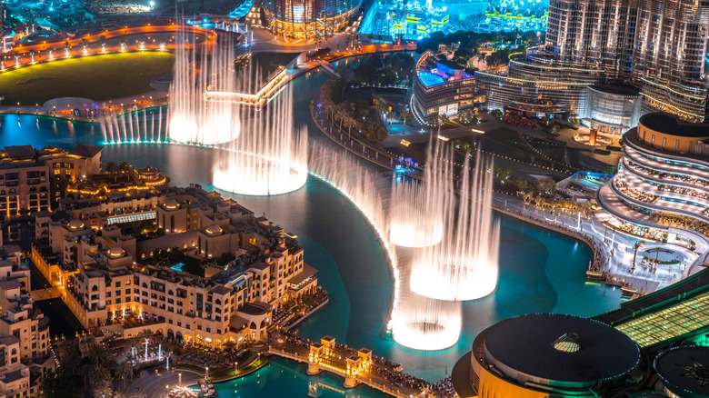 Aerial view of Dubai Fountain