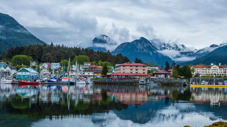 fishing town and mountains