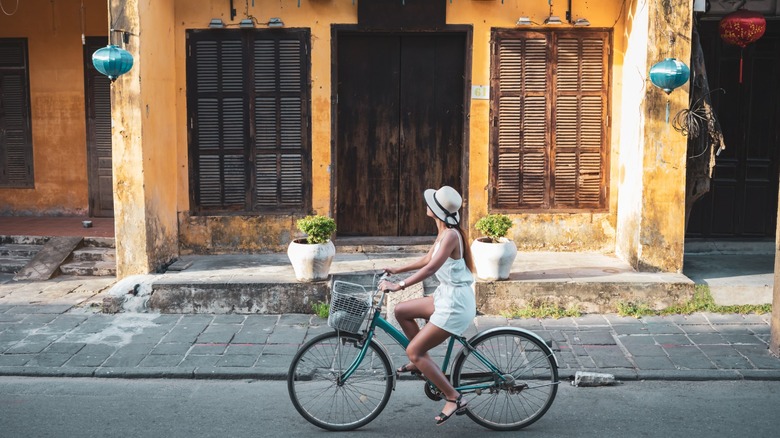 A woman biking in Vietnam