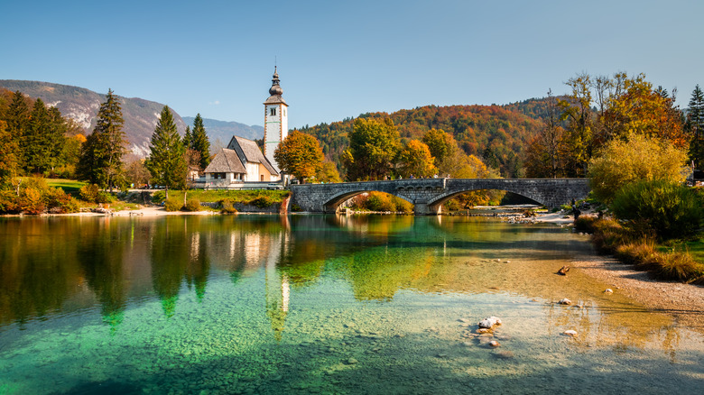 Church by Lake Bohinj in Slovenia