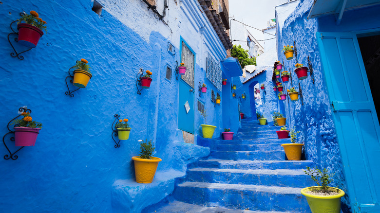 striking blue street in Chefchaouen