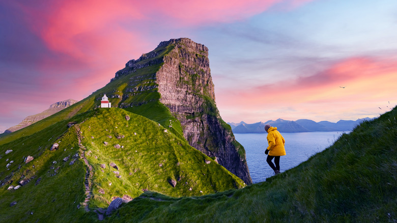 person hiking on Faroe Islands