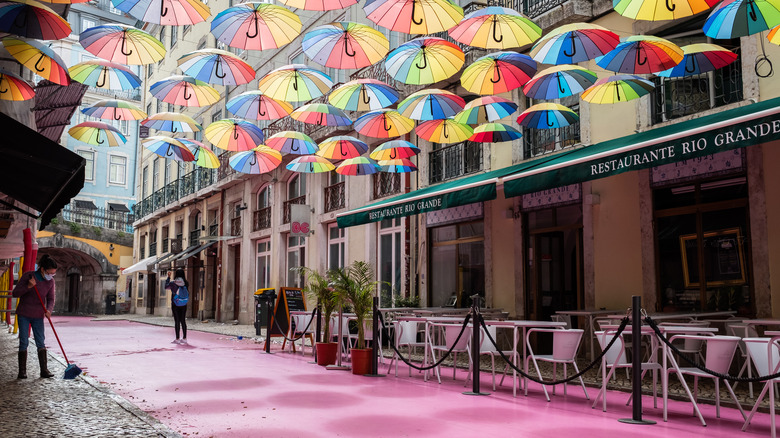 Lisbon street painted pink