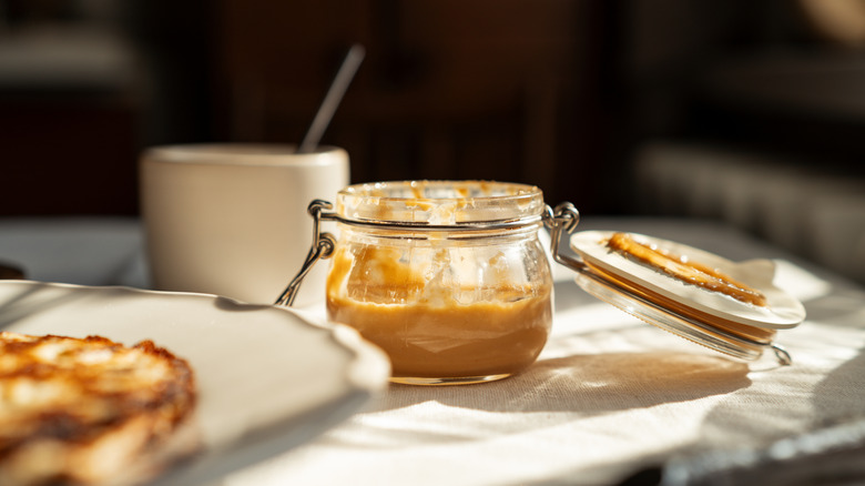 Peanut butter in a glass jar