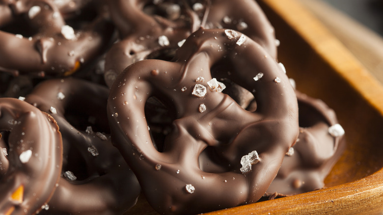 Salted chocolate covered pretzels