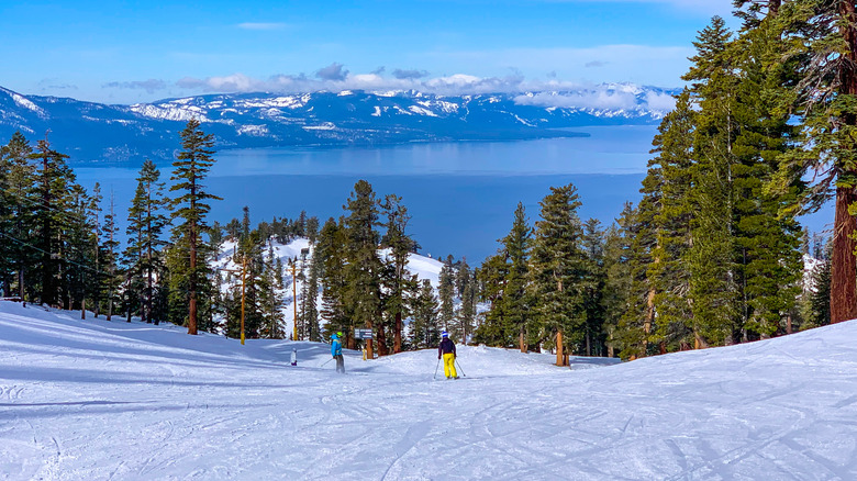 Skiers at Heavenly Lake Tahoe