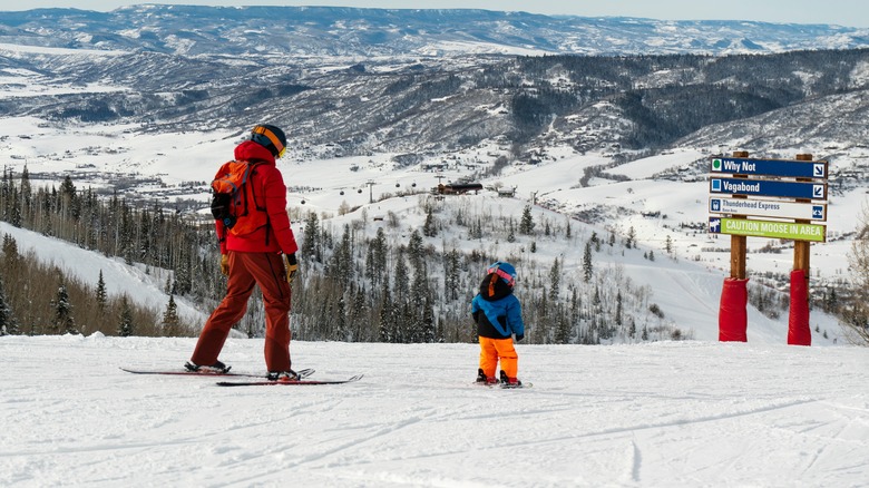 Father and son skiing 