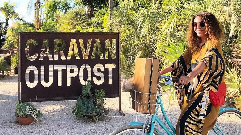 woman on bike at Ojai Caravan Outpost