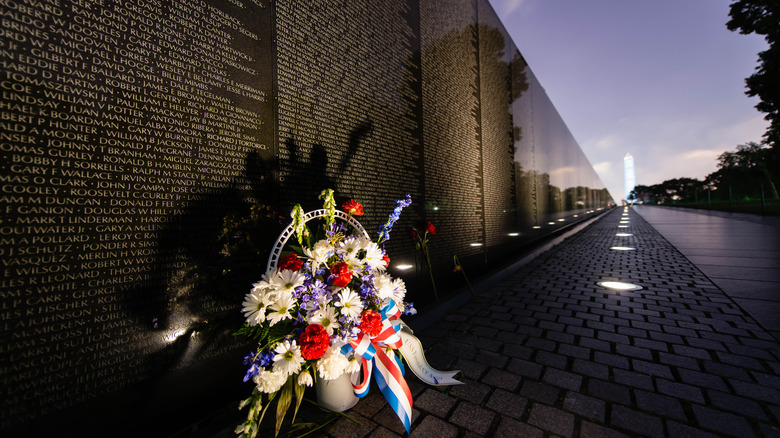 Vietnam Memorial with flower bouquet