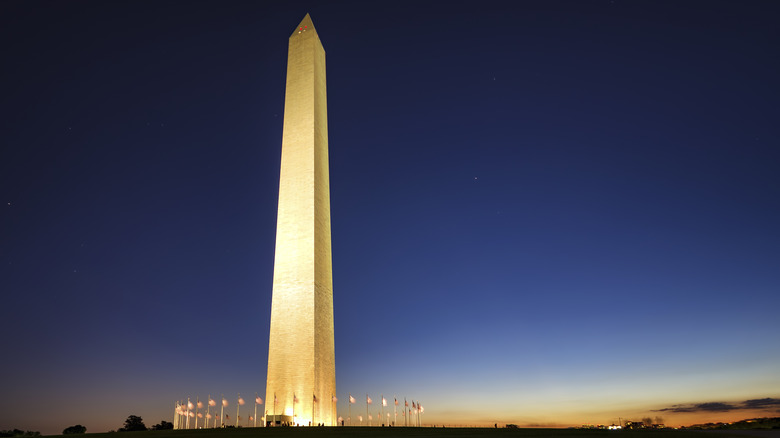 Washington Monument obelisk at sunset