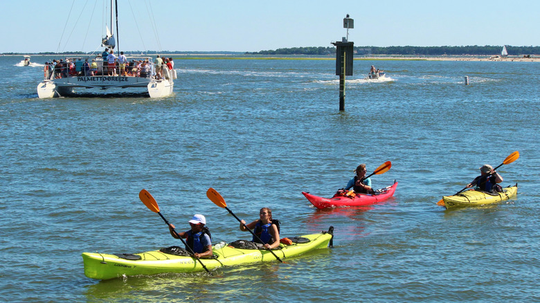 People kayaking in Shem Creek