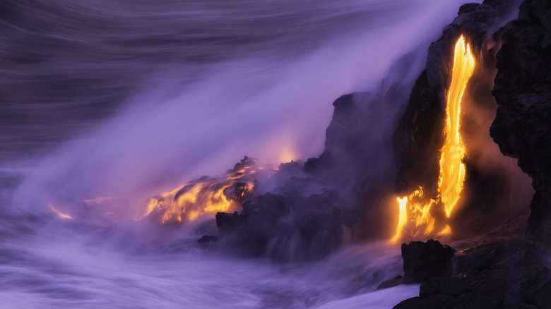 Lava flowing into the Hawaiian ocean