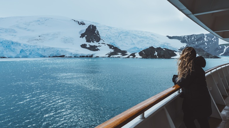 Cruise ship near a glacier off the coast of Alaska