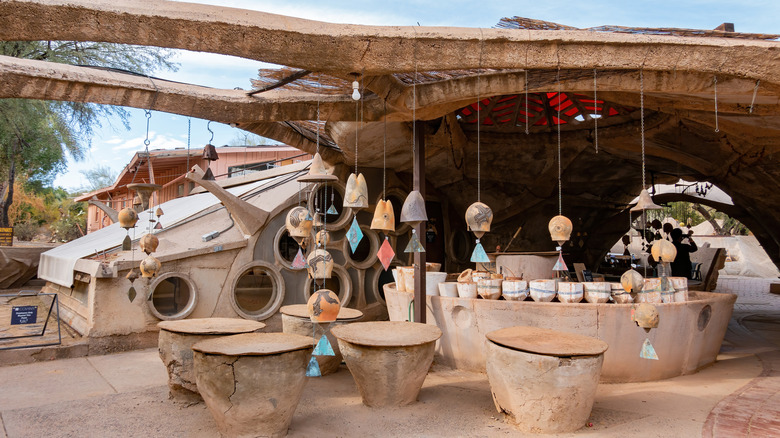 Cosanti windbells hanging desert studio Arizona