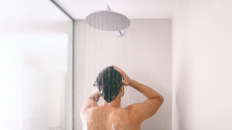 man taking shower