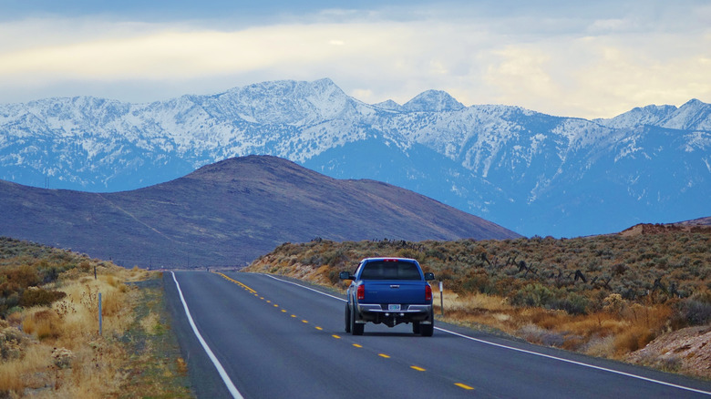 Car driving on Hells Canyon Scenic Byway