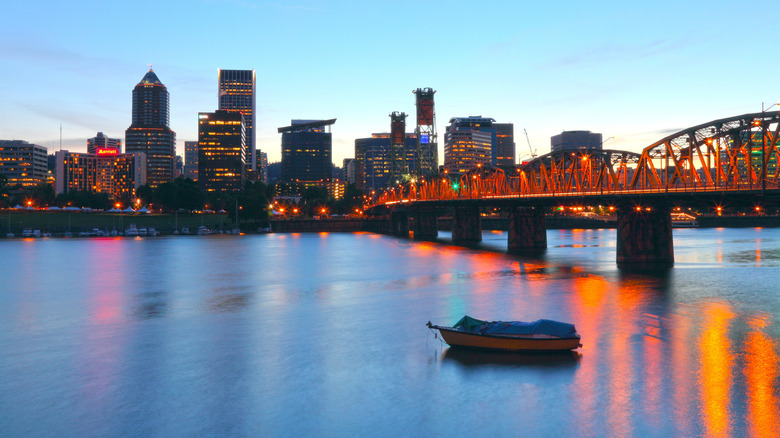 Portland skyline at sunset