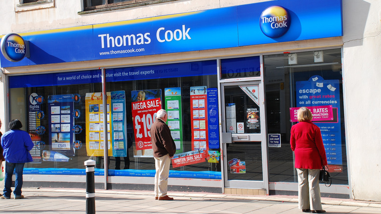 People outside Thomas Cook office