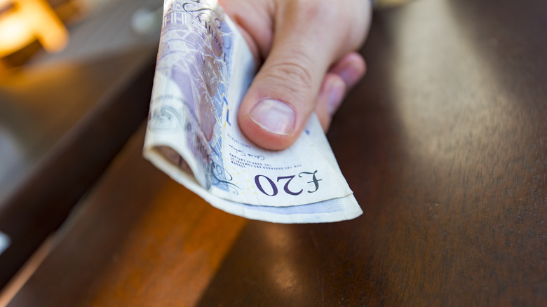 Man's hand holding 20 pounds