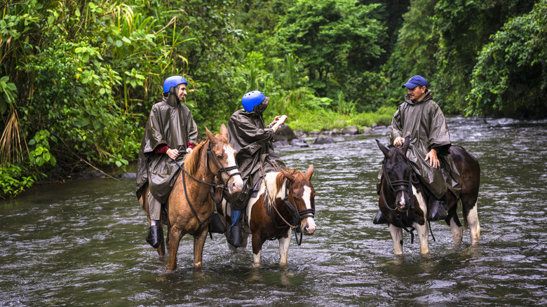 people riding horses in Costa Rican water