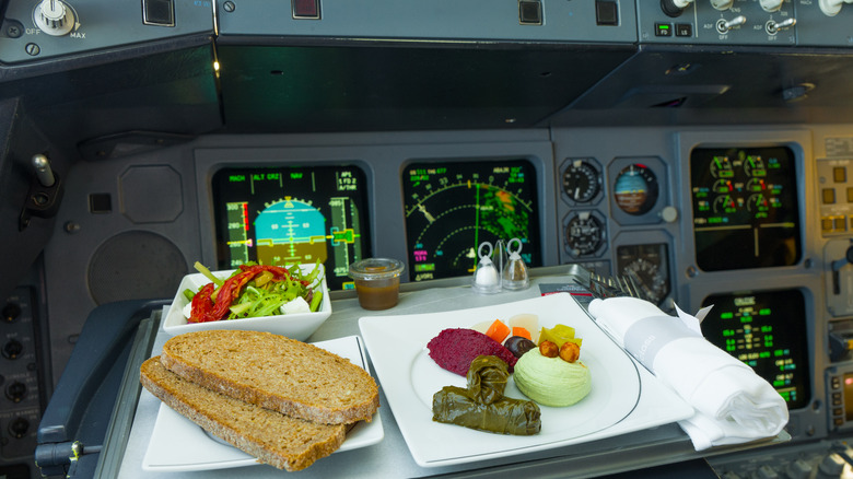 Meal in airplane cockpit