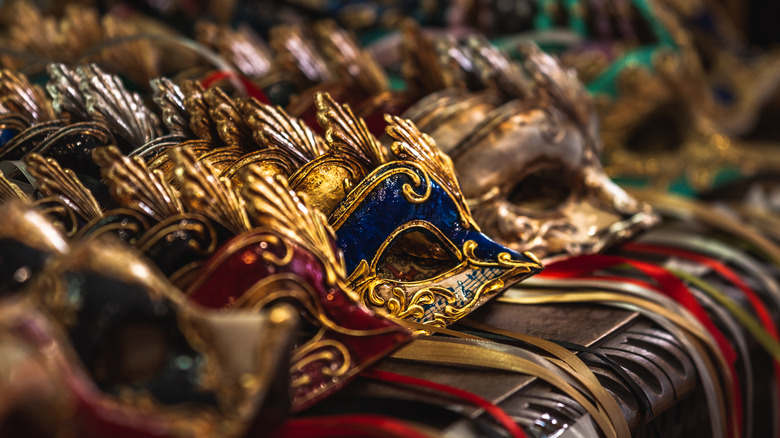 Venetian masks on table