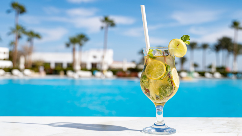 A drink by the pool at a resort