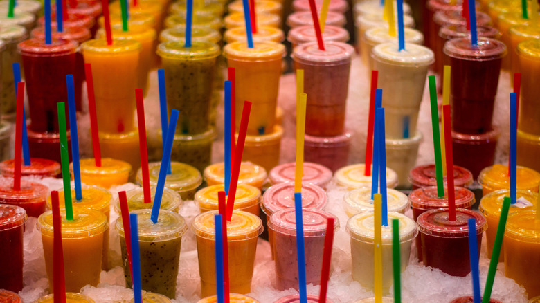 Sweet fruit drinks on display at La Boqueria