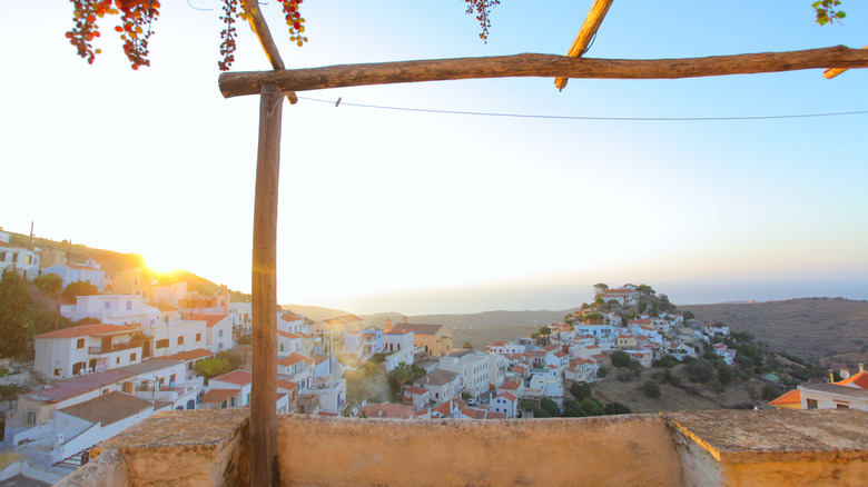 View of hilltop town in Kea, Greece