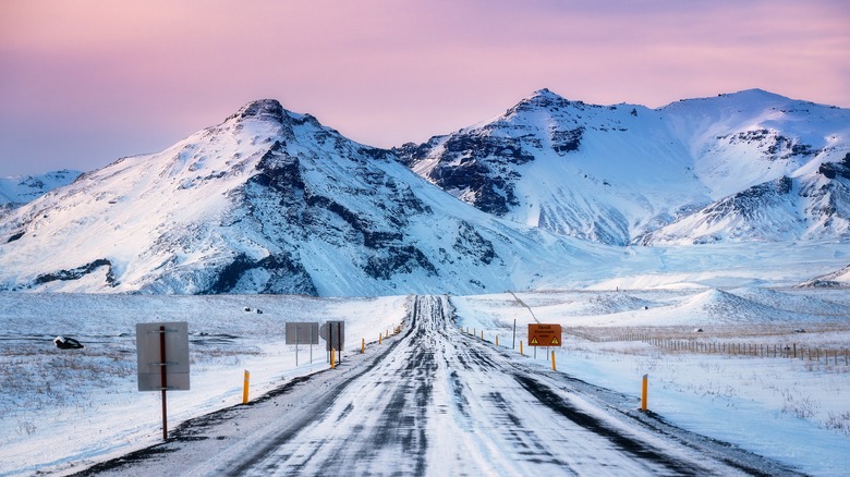 icy winter road conditions Iceland