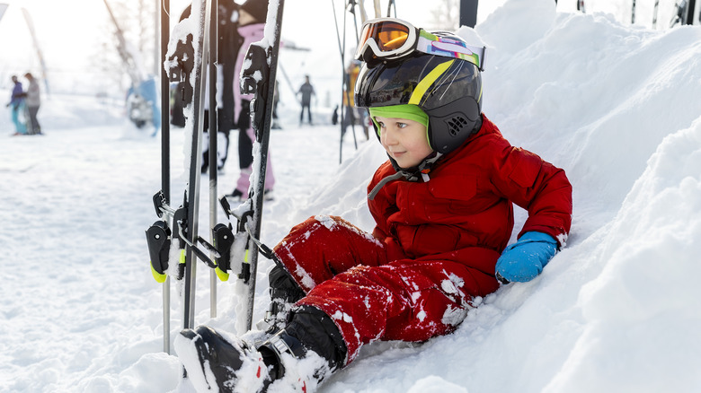 small boy at ski resort