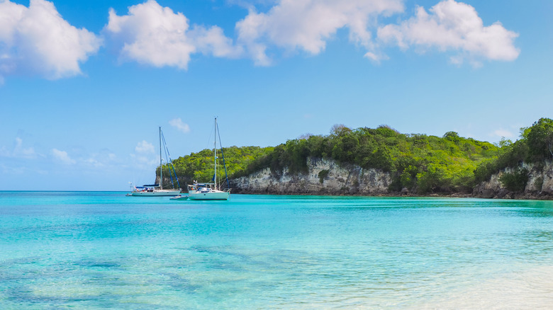 Boats on the water near a beach in Marie-Galante Guadeloupe