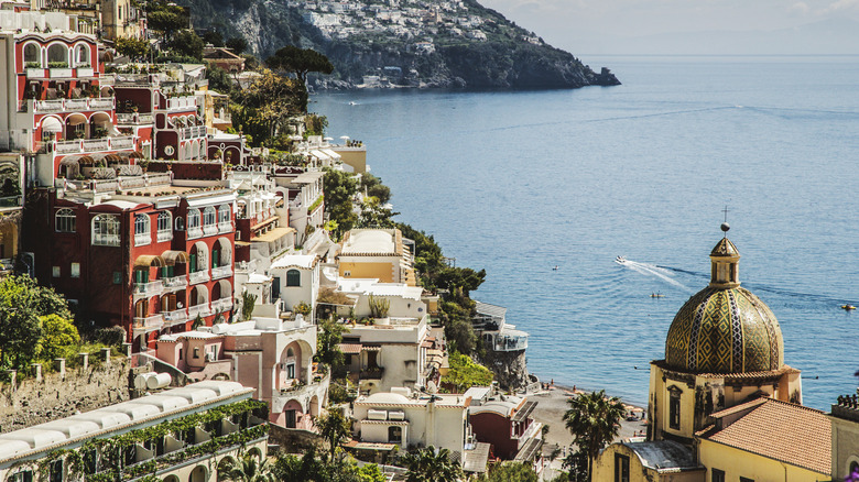 View of Praiano cliffside houses in Italy