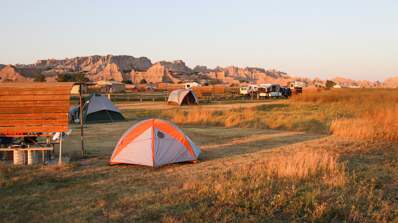 A campsite at South Dakota's Badlands National Park in the early morning