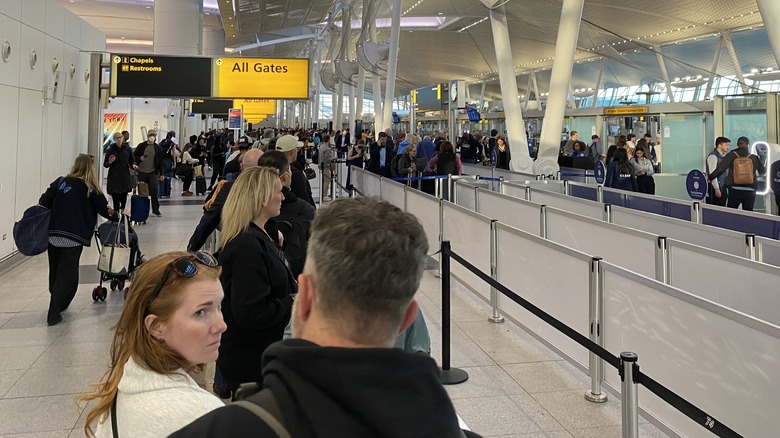 Long line at TSA security checkpoint