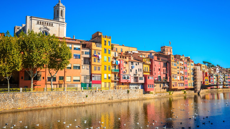 Buildings overlooking the river in Girona, Spain