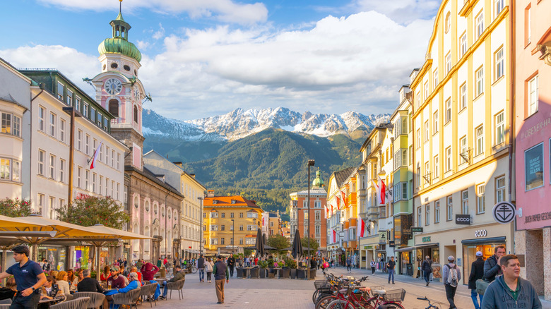 Innsbruck Old Town mountains background