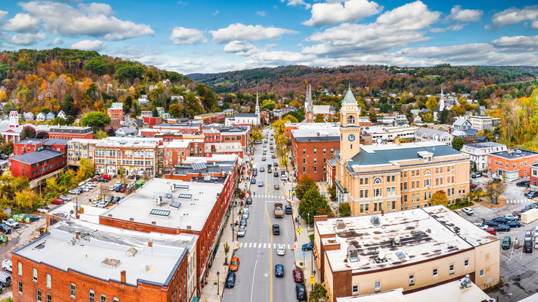 Aerial view of street in Montpelier, Vermont