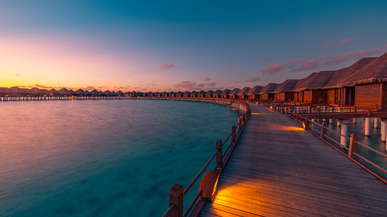 Sunset in the Maldives from an overwater bungalow