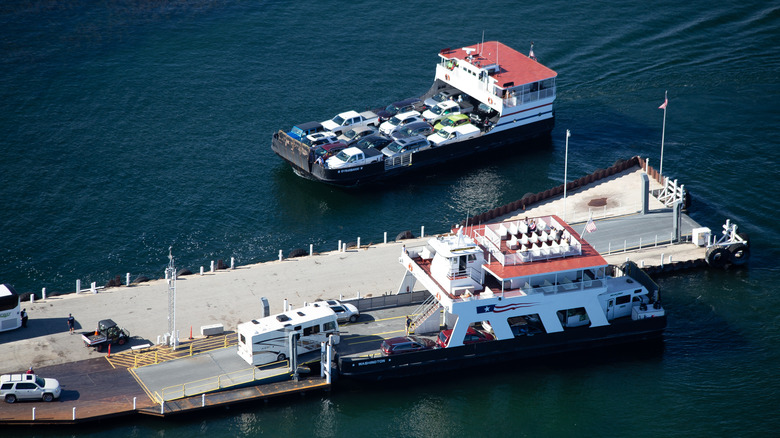 Ferry arriving to Washington Island dock in Wisconsin