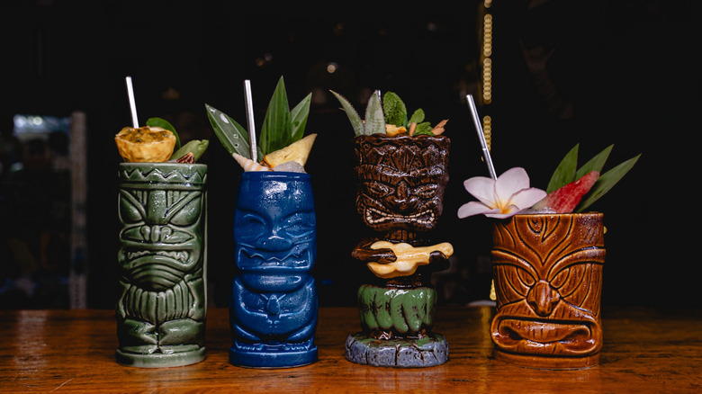 Line of tiki cocktails