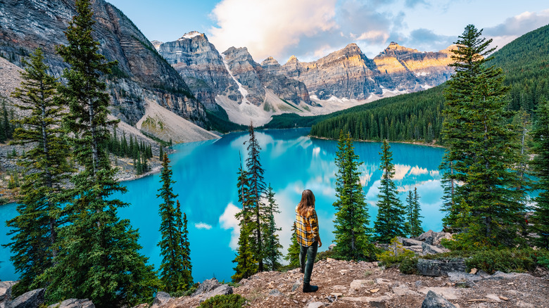 Hiker at Banff's Moraine Lake