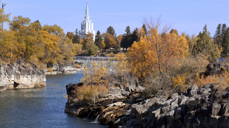 Idaho Falls river with temple