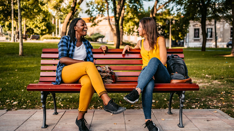 Friends on park bench