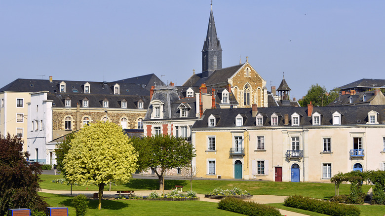 garden, houses and church