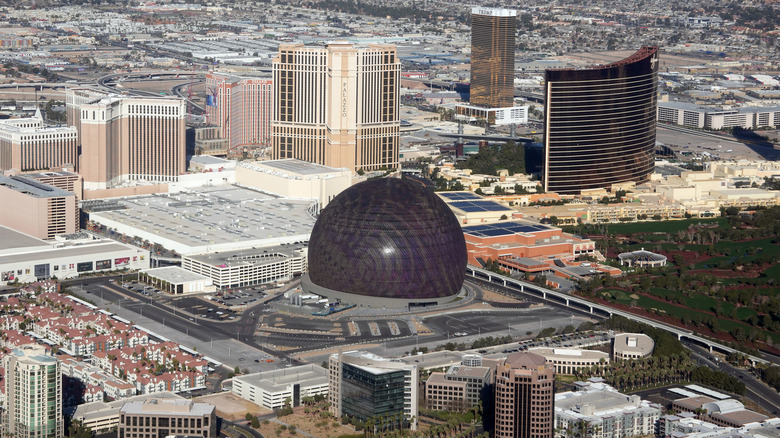 Aerial view of the Sphere in daytime